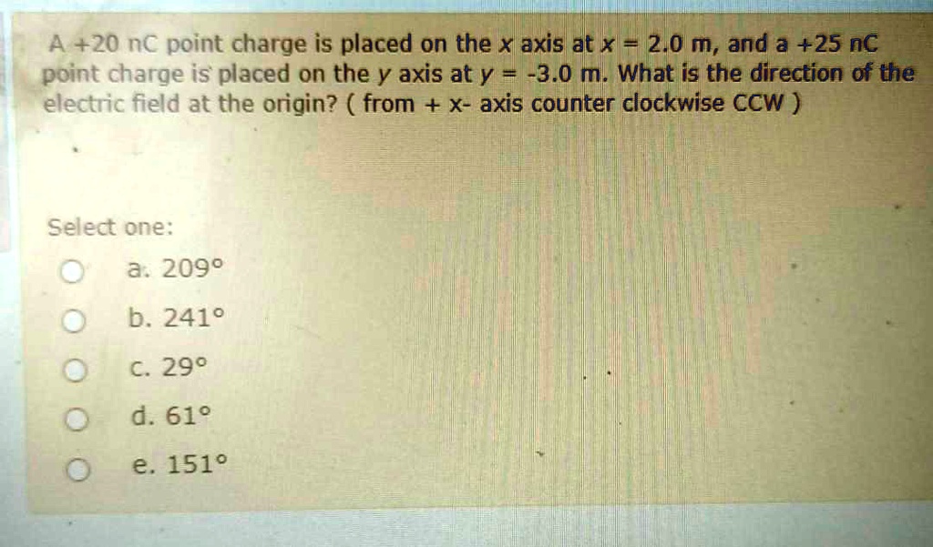 SOLVED: A +20 nC point charge is placed on the X axis at x = 2.0 m, and ...