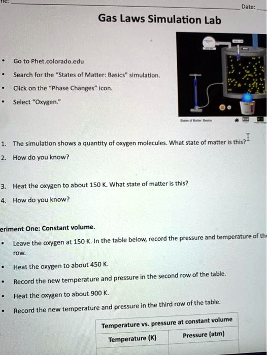SOLVED Gas Laws Simulation Lab Go to PhET Colorado edu Search for the "States of Matter Basics