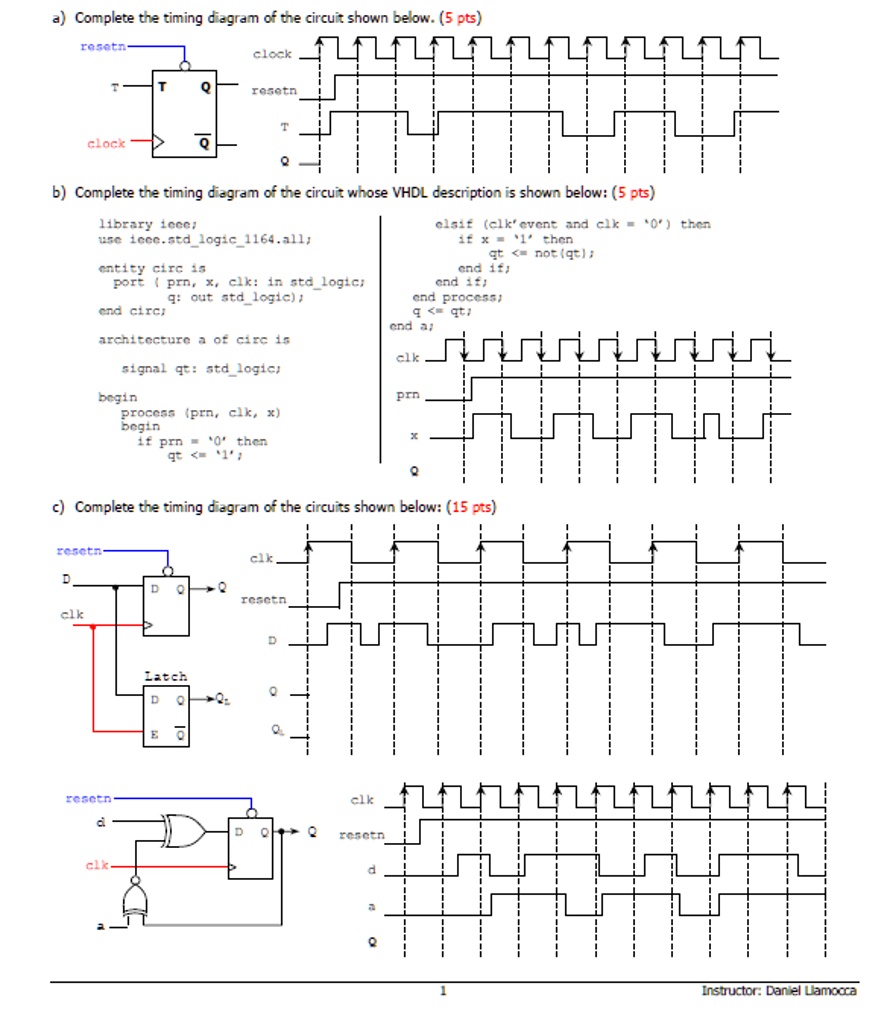 SOLVED a) Complete the timing diagram of the circuit shown below. (5