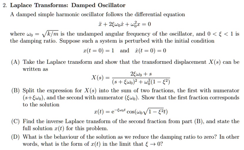 SOLVED Laplace Transforms Damped Oscillator A damped simple harmonic