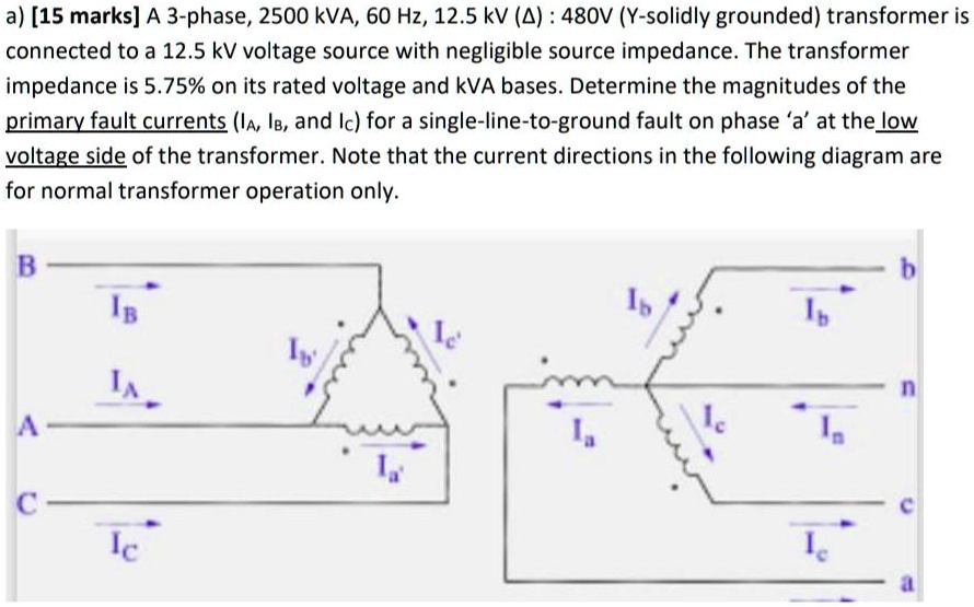 a) [15 marks] A 3-phase, 2500 kVA, 60 Hz, 12.5 kV (?): 480V (Y-solidly ...