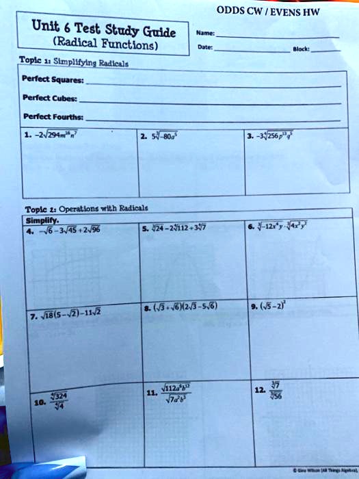 odds cw evens hw unit 6 test study guide hame radical functions dule ...