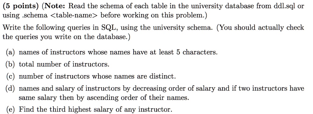 SOLVED: Texts: (5 points) (Note: Read the schema of each table in the ...