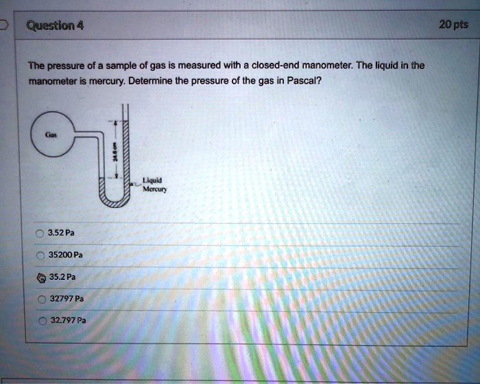SOLVED The pressure of a sample of gas is measured with a closedend
