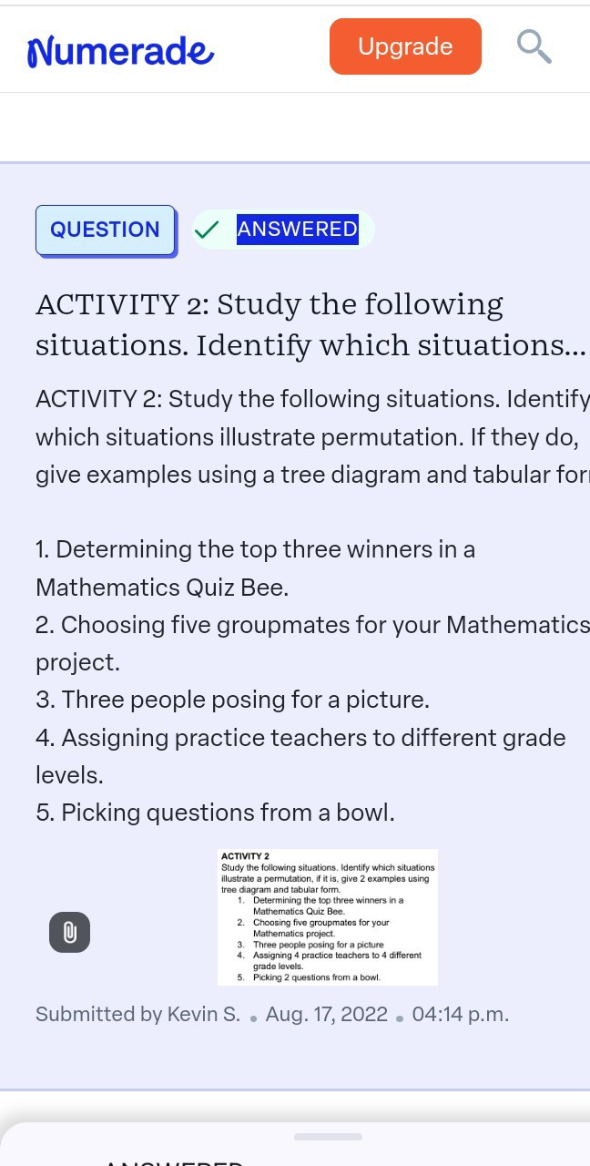 Numerade Upgrade QUESTION ANSWERED ACTIVITY 2: Study the following ...