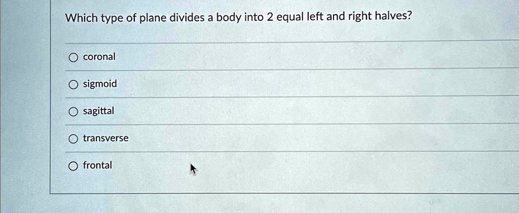 Which type of plane divides a body into 2 equal left and right halves ...
