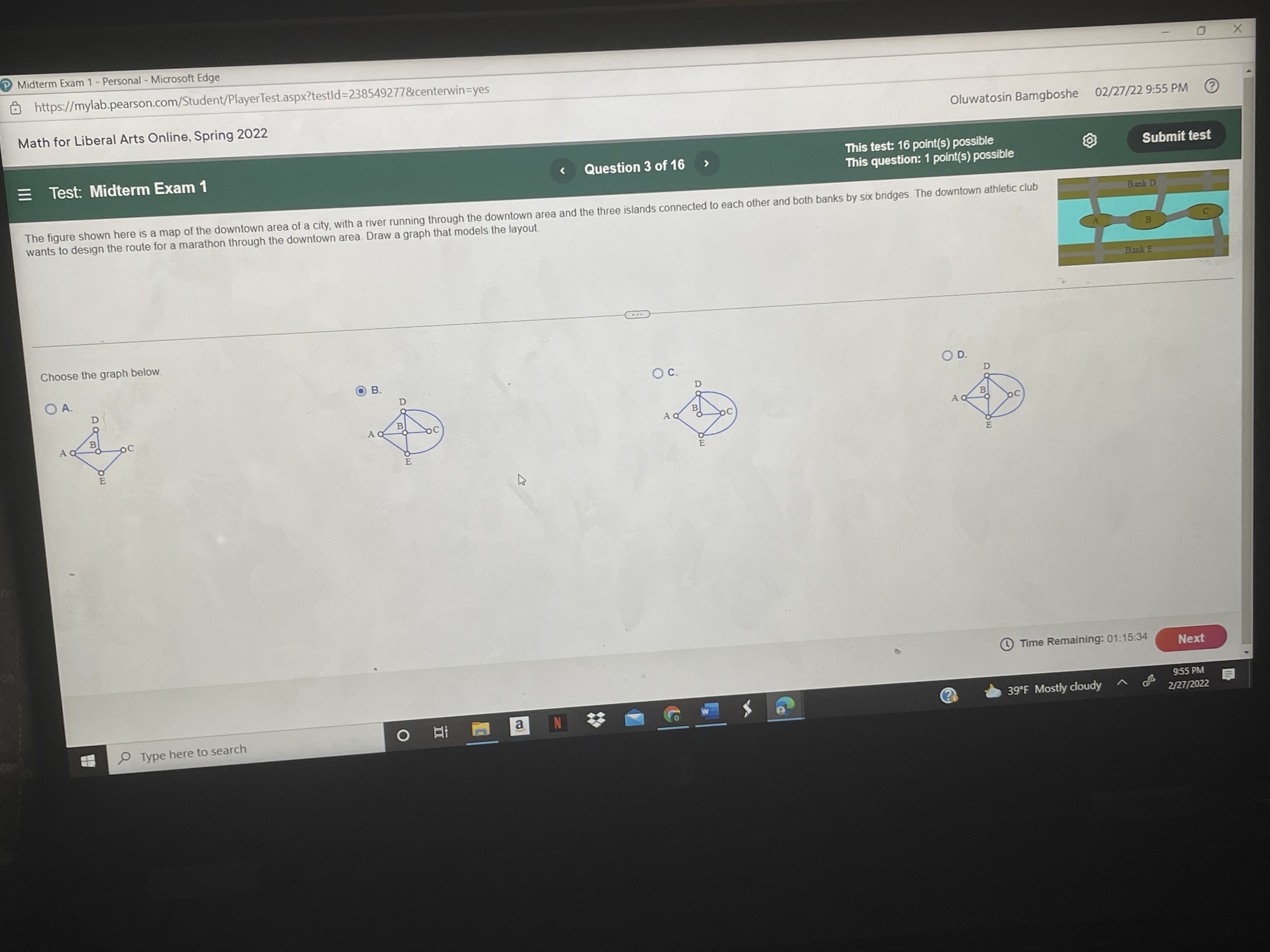 SOLVED: The figure shown here is a map of the downtown area of a? city ...