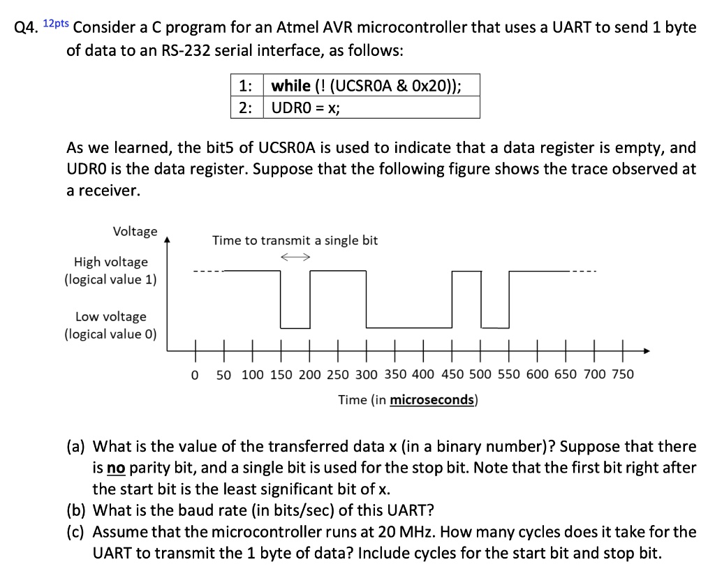 Q4. 12pts Consider a C program for an Atmel AVR microcontroller that ...