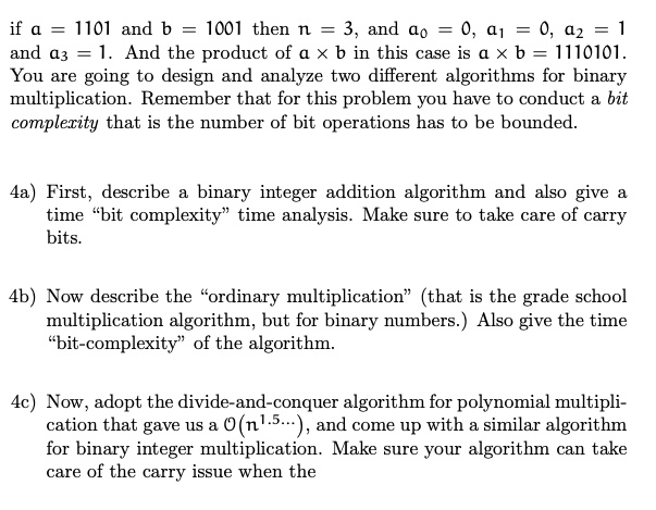 1101 and b 1001 then 3 and a0 a2 1 and a3 1 and the product of a x b in ...