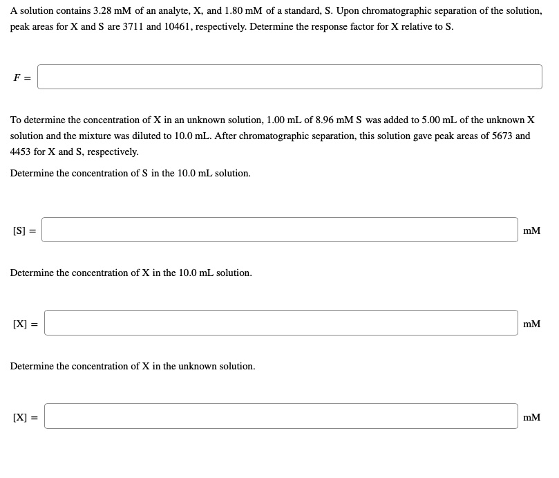 SOLVED: A solution contains 28 mM of an analyte, X, and 80 mM of ...