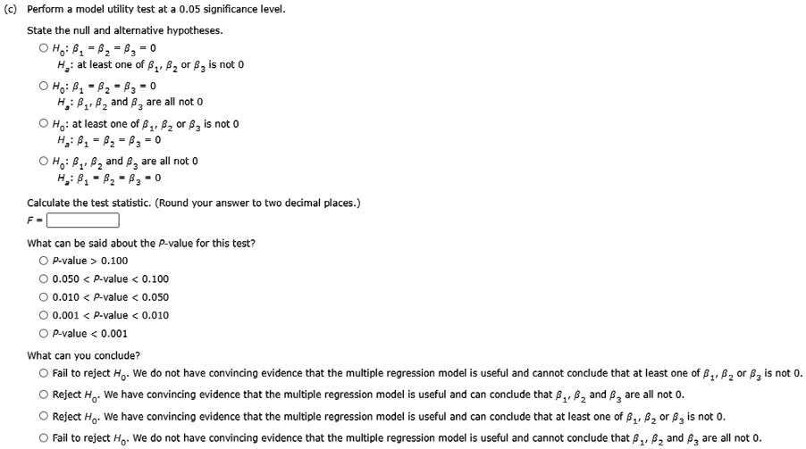 Model Utility Test perform model utility test at a 005 significance level state the null ...