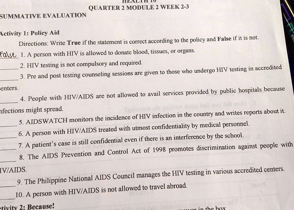 QUARTER 2 MODULE 2 WEEK 23 SUMMATIVE EVALUATION Activity 1 Policy Aid