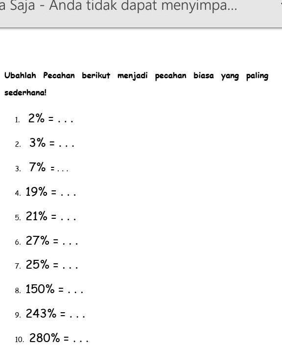ubahlah pecahan 2 5 menjadi bentuk persen