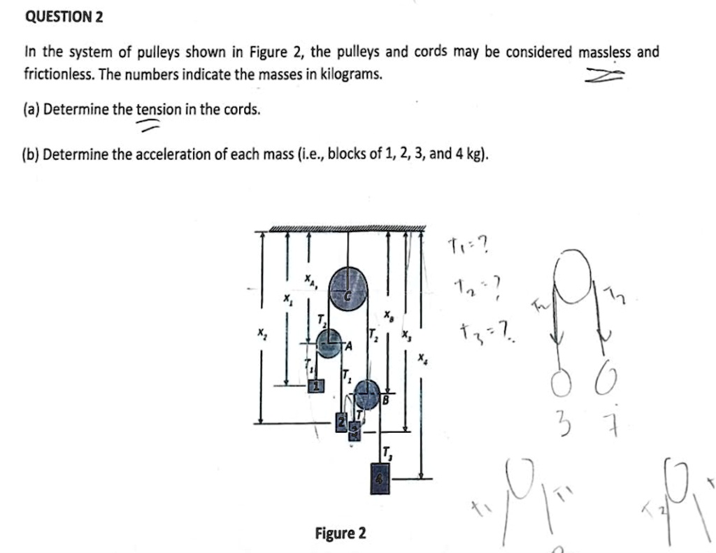 QUESTION2 In the system of pulleys shown in Figure 2, the pulleys and