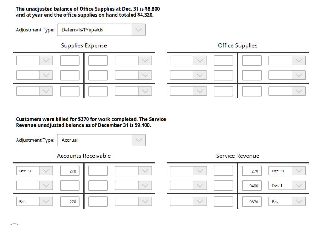 SOLVED: The unadjusted balance of Office Supplies at Dec. 31 is 8,800 ...