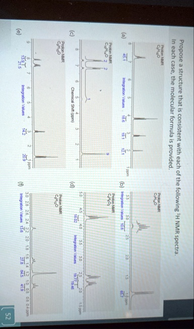 propose a structure that is consistent with each of the following 1h nmr spectra in each case the molecular formula is provided a proton nmr c7h14o 451 integration values 186 191 121 ppm 3 38797