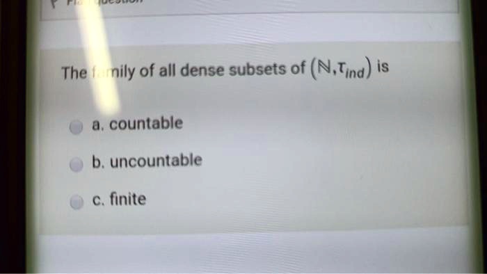 SOLVED: The Cardinality Of All Dense Subsets Of (N, Tind) Is: A ...