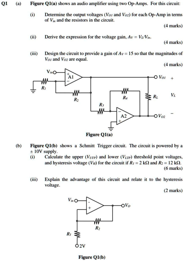 SOLVED (a) Figure Q1a shows an audio amplifier using two OpAmps. For