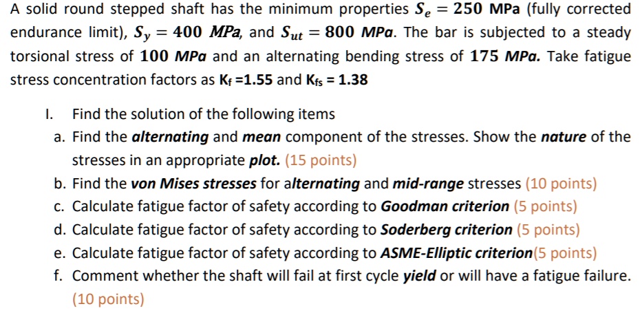 [GET ANSWER] A solid round stepped shaft has the minimum properties Se ...