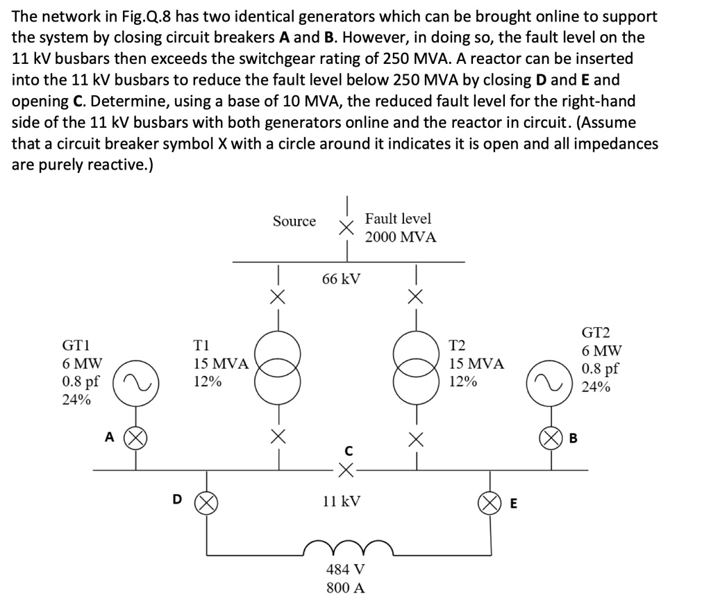 SOLVED: The network in Fig.Q.8 has two identical generators which can ...