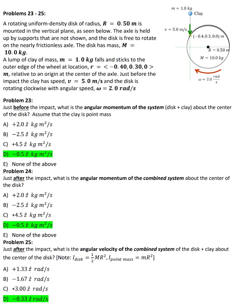 10 kg clay problems 23 25 rotating uniform density disk of radius r 050 ...