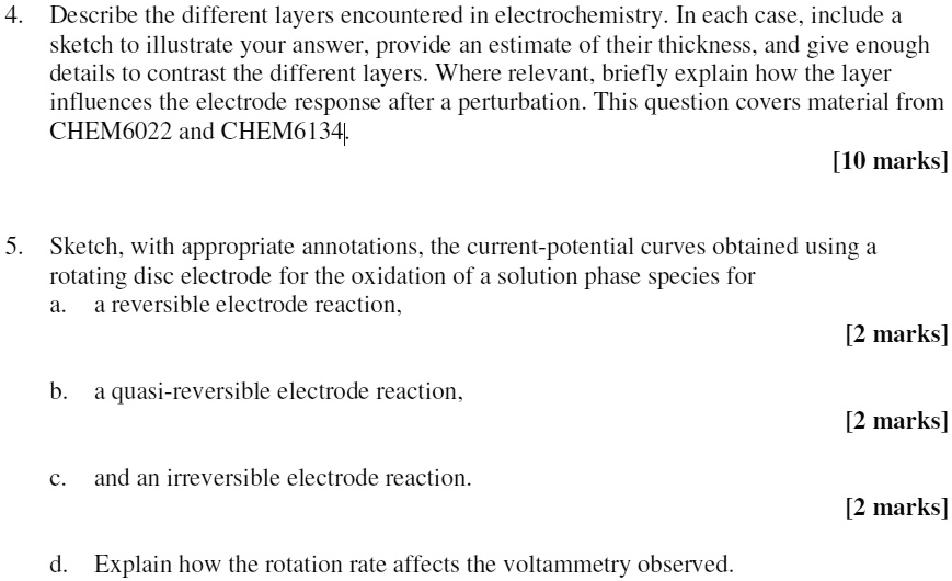 Describe the different layers encountered in electrochemistry. In each