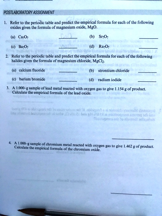 SOLVED POSTLABORATORY ASSIGNMENT Refer t0 the periodic table and
