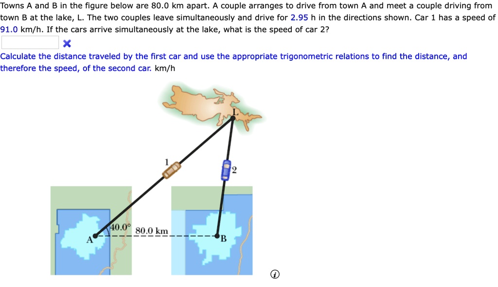 SOLVED: Towns A And B In The Figure Below Are 80.0 Km Apart Couple ...