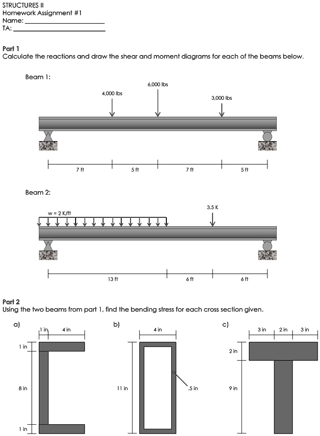 calculate the reactions and draw the shear and moment diagrams for each ...