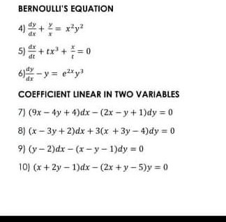 Solved Bernoulli Equation 51 4 T 611 Y Coefficient Linear In Two Variables 9x 4 A Dx 2r Y I Dy 0 8 3y Z Dx 3x 3y Jdy