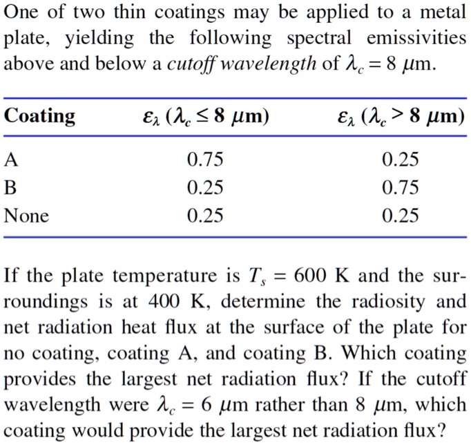SOLVED One of two thin coatings may be applied to a metal plate