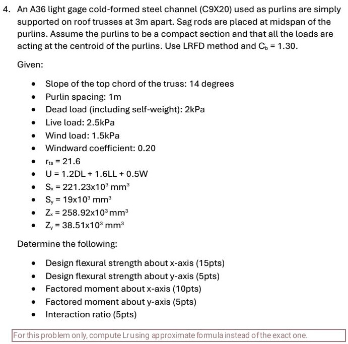 SOLVED An A36 light gauge coldformed steel channel (C9X20) used as