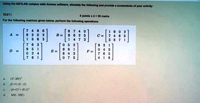 Solved Alu Foiatna Tnd Plovlda 9cto9nanots Ol Youit Detiviny Test For We Iollouna Matricea Olven Bolow Perform Spaltua X 4 70 Maria Toiloung Operationa E H C L 1 Cf J8f T E D D