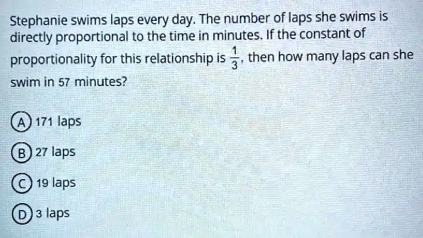 SOLVED: Stephanie Swims Laps Every Day: The Number Of Laps She Swims Is ...