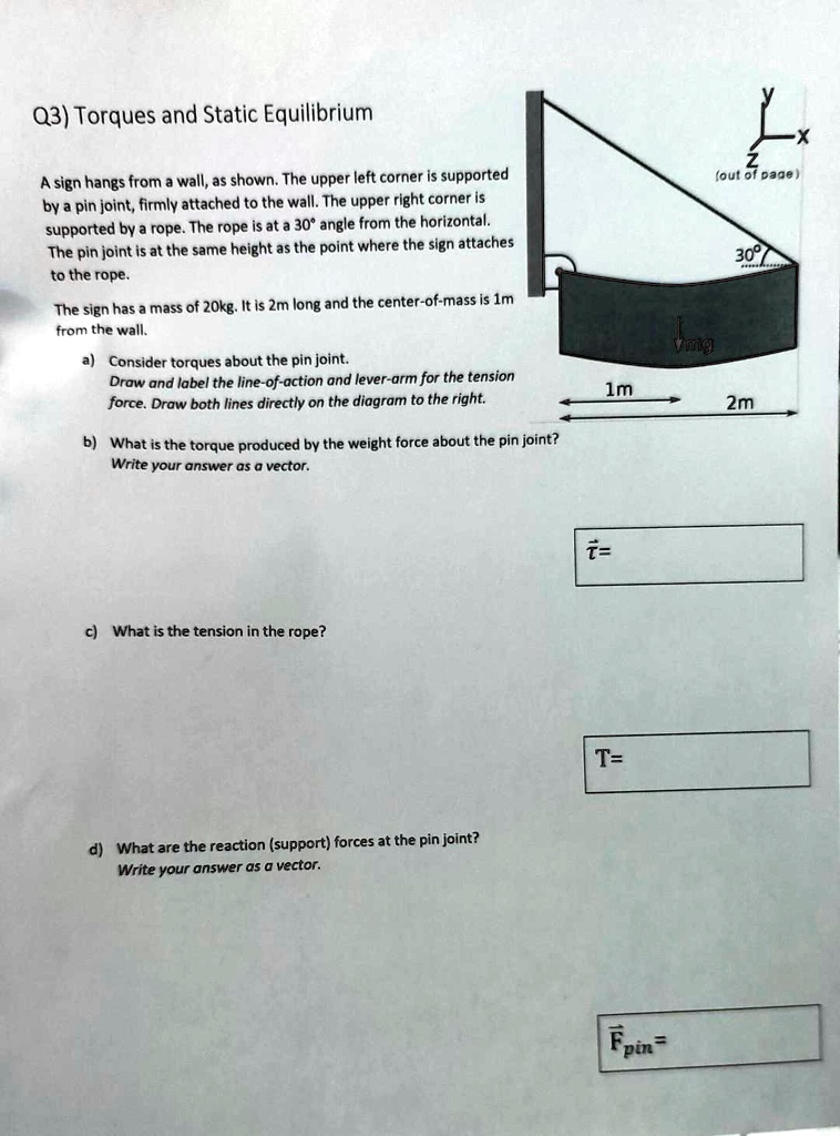 SOLVED: Q3) Torques and Static Equilibrium A sign hangs from a wall, as ...