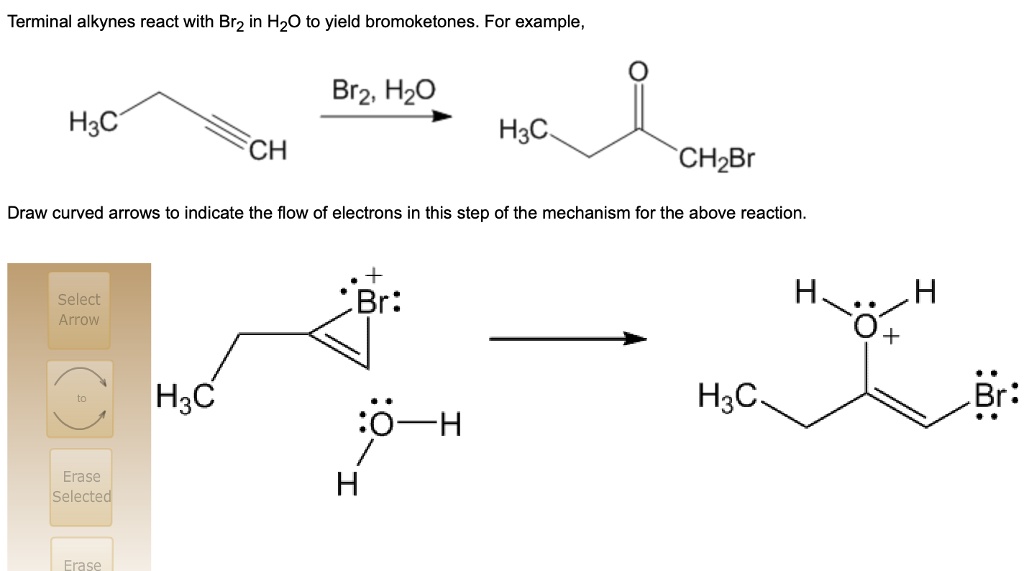 SOLVED: Terminal alkynes react with Br2 in H2O to yield bromoketones ...