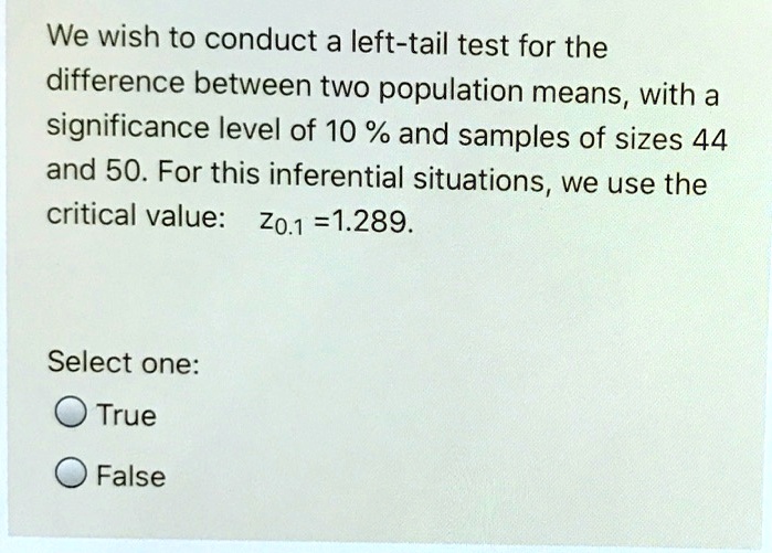 SOLVED: We wish to conduct a left-tail test for the difference between ...