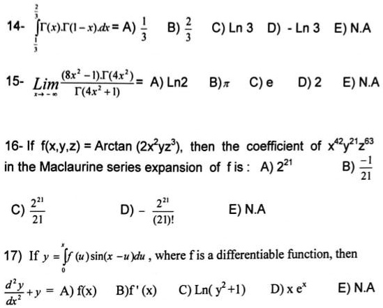 Solved 14 Fro Ra X D A B C Ln 3 D Ln 3 E Na 8r Hgg 15 Lim A Ln2 B X C E F 4r I D 2 E Na 16