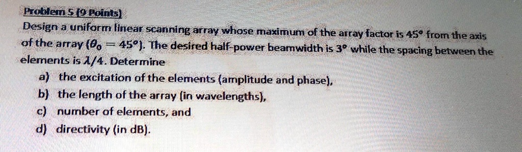 SOLVED: Problem 519 Points: Design a uniform linear scanning array ...