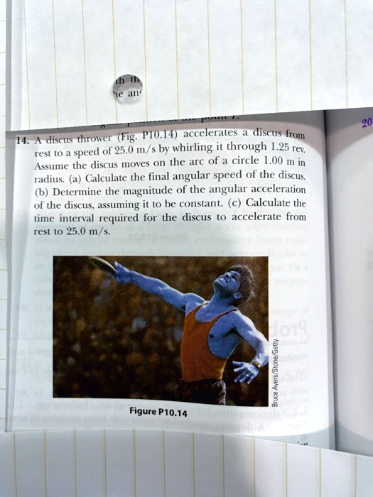 Thrower fig pio14 accelerates a discus fromn 14 discus speed...