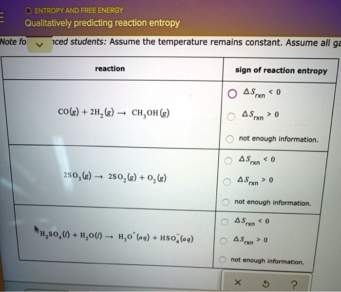 SOLVED ENTROPY AND FREE ENERGY Qualitatively predicting reaction