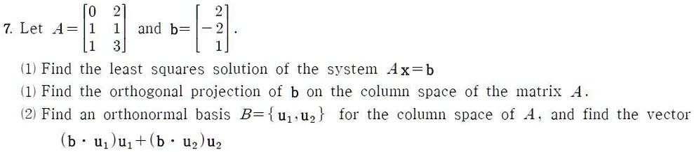 SOLVED: 7. Let A= And B= 3 Find The Least Squares Solution Of The ...