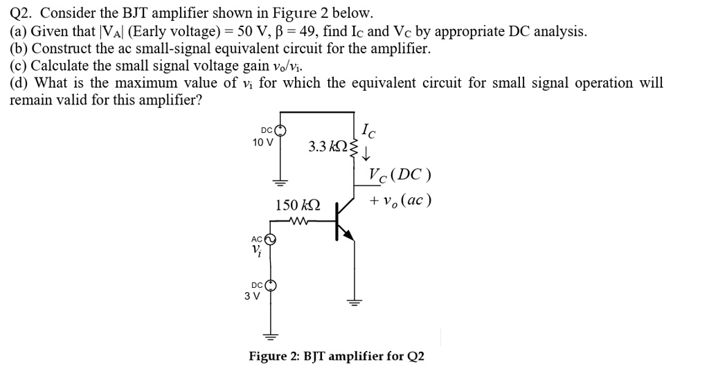 q2 consider the bjt amplifier shown in figure 2 below a given that va ...