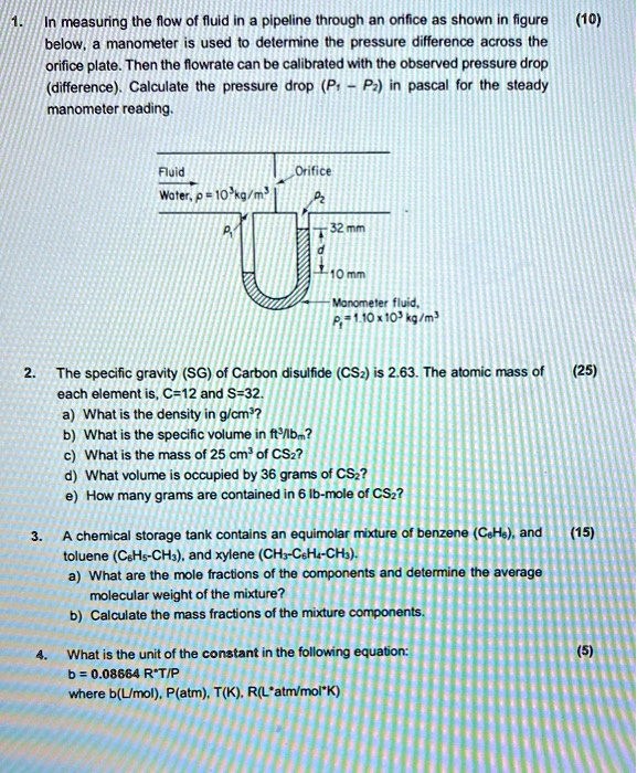 SOLVED In measuring the flow of fluid in a pipeline through an orifice