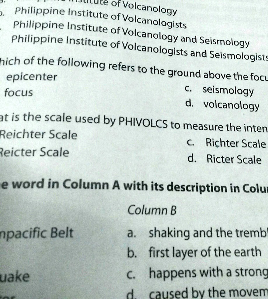 SOLVED: What is the scale used by PHIVOLCS to measure the intensity of ...