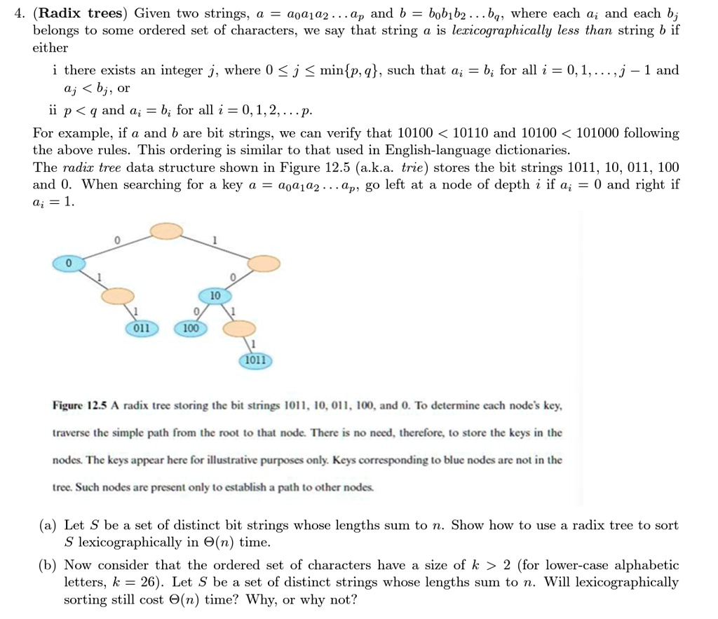 SOLVED: Please answer the questions a) and b! 4. (Radix trees) Given ...