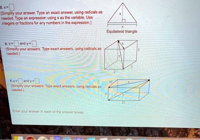 SOLVED:1.x= (Simplty Youre answer Type an exact answer; using radicals ...