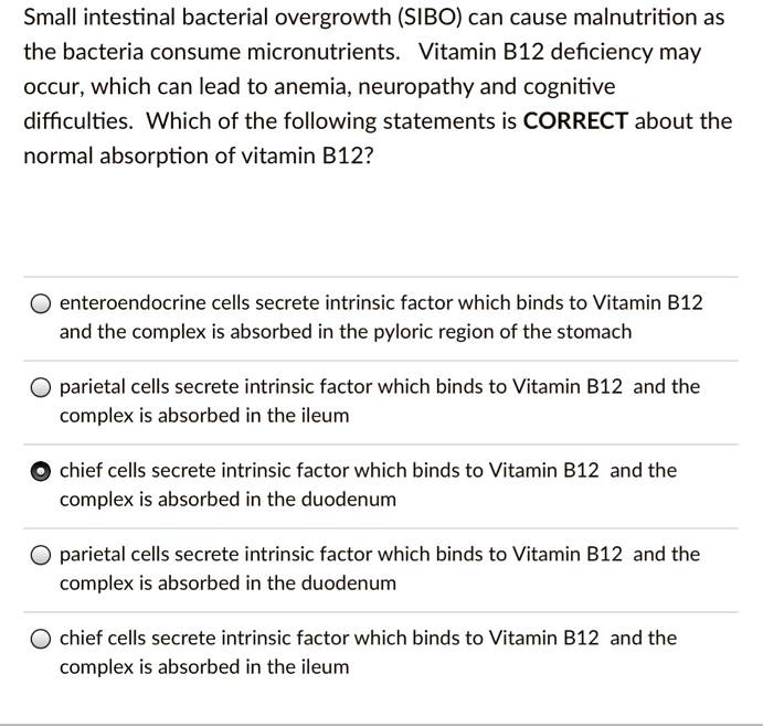 SOLVED Small intestinal bacterial overgrowth (SIBO) can cause