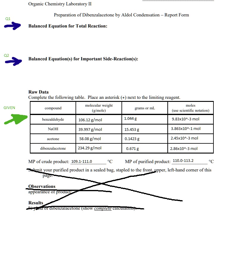 SOLVED: Organic Chemistry Laboratory Preparation Of Dibenzalacetone By ...