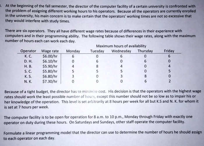 SOLVED: At The Beginning Of The Fall Semester, The Director Of The ...